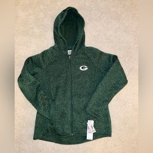🏈 Women’s NFL Packers Sweater Knit Fleece Zip-Up Hoodie, Heathered Green MEDIUM